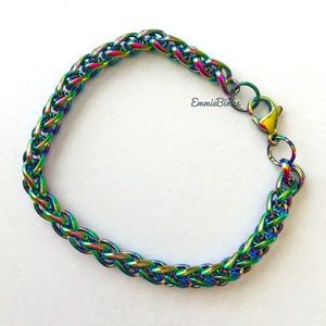 New Vibrant Stainless Steel Oil Slick Holographic Chain Bracelet Ombre Spiga